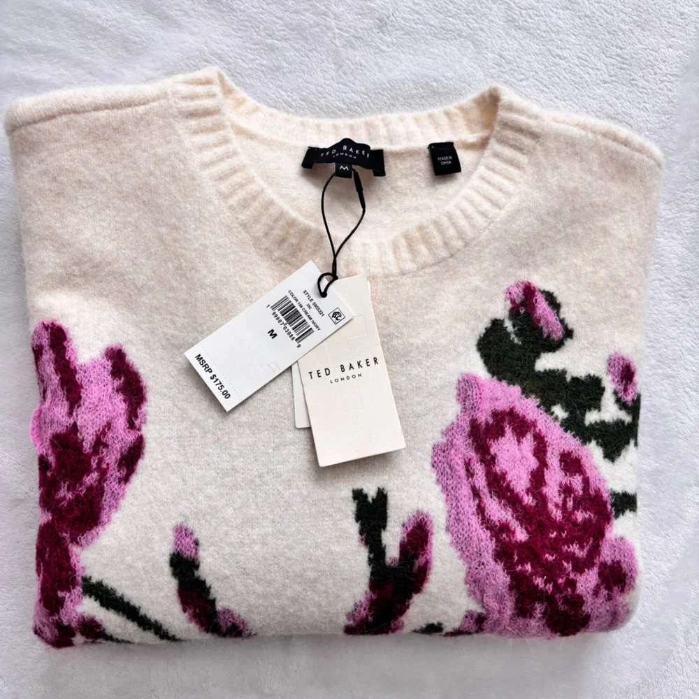 TED BAKER Cream Ivory Long Sleeve Floral Jacquard Sweater--NWT--M - Picture 14 of 16